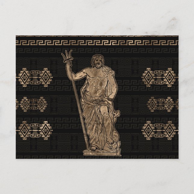 Poseidon and Greek Meander Ornament Postkarte (Vorderseite)