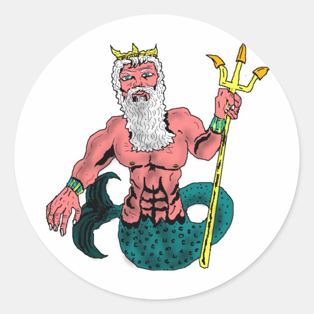 Poseidon, griechischer Gott des Seehaltungstridts Runder Aufkleber (Vorderseite)