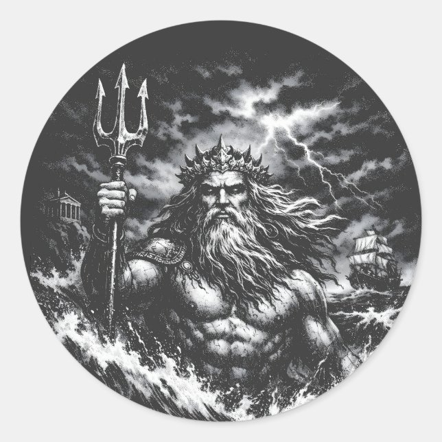 Poseidon — Herr der Tiefe von BurnsInHell Runder Aufkleber (Vorderseite)
