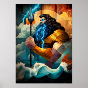 Poseidon - Kubistischer Minimalistischer Legende - Poster
