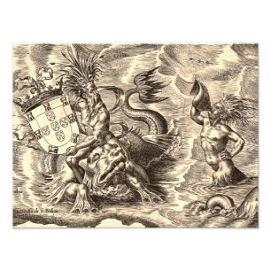 Poseidon und Dolphin Weltkarte Fotodruck