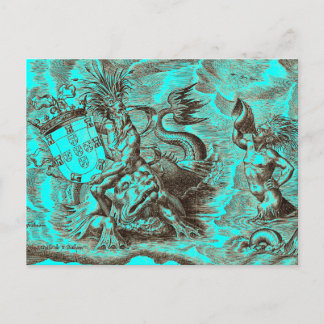 Poseidon und Dolphin Weltkarte Postkarte