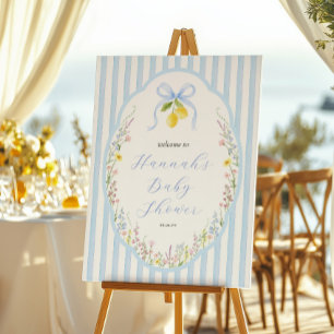 Posey Wildflower Blaues Schleifen-Baby-Shower-Will Poster