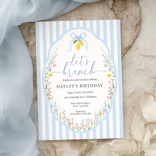 Posey Wildflower Blue Bow Birthday Brunch Einladung (Von Creator hochgeladen)