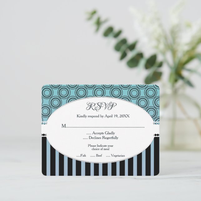 Posh Aquamarin und Blue Wedding RSVP Card (Stehend Vorderseite)