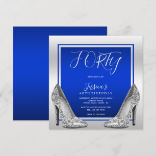 Posh Blue & Silver Stilettos 40. Geburtstag Einladung