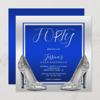 Posh Blue & Silver Stilettos 40. Geburtstag Einladung