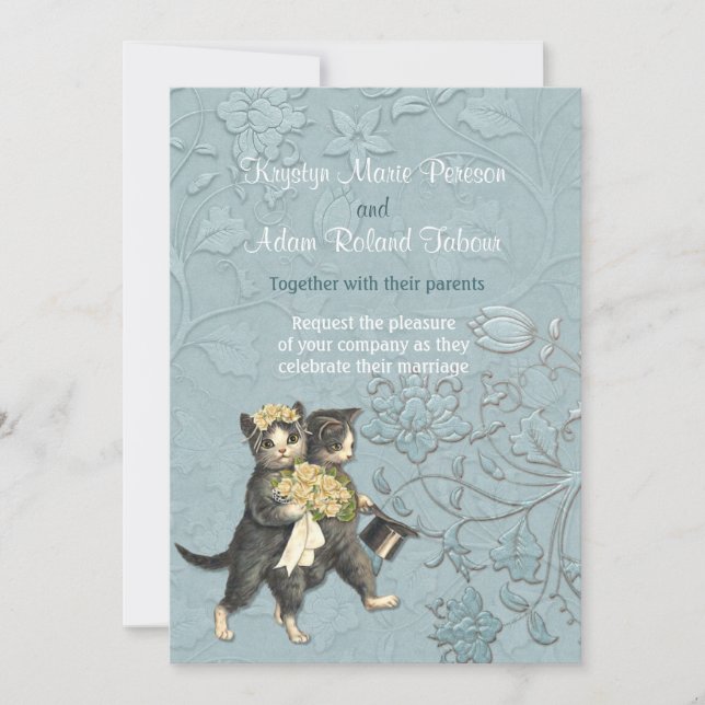 Posh Cats Aqua Blue Wedding Einladung (Vorderseite)