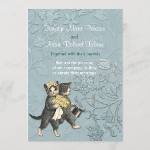 Posh Cats Aqua Blue Wedding Einladung