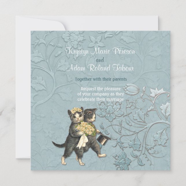 Posh Cats Aqua Blue Wedding Einladung (Vorderseite)
