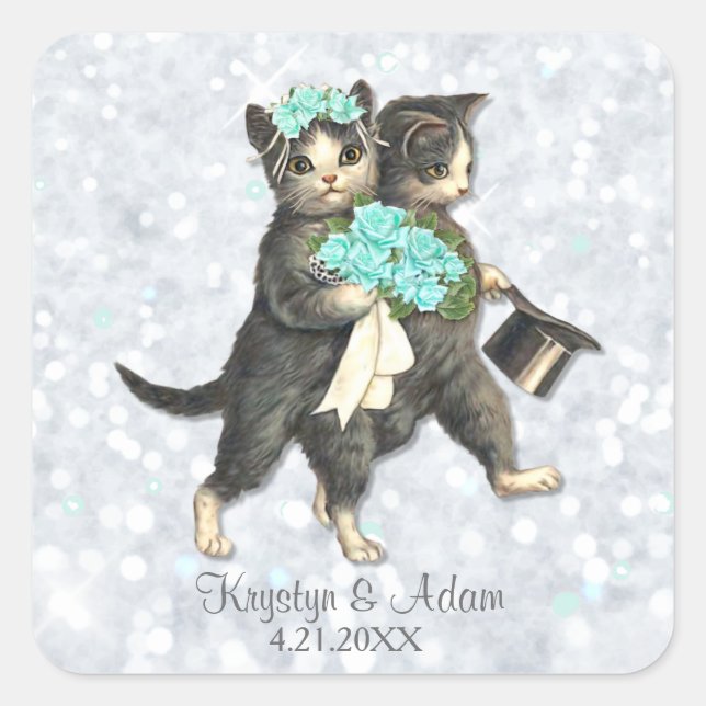 Posh Cats Aqua - Silver Sparkle Sticker (Vorderseite)