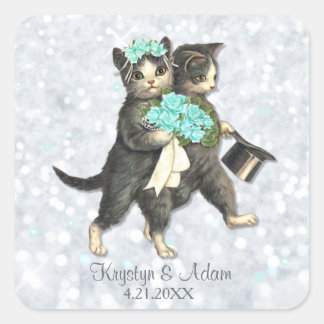 Posh Cats Aqua - Silver Sparkle Sticker