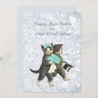 Posh Cats Aqua - Silver Sparkle Wedding Einladung