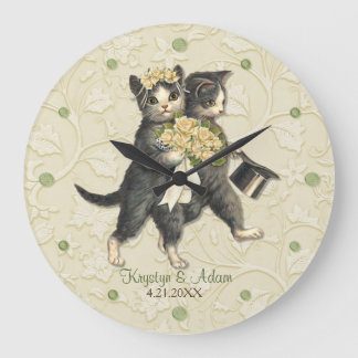 Posh Cats Hochzeit Elfenbein Große Wanduhr