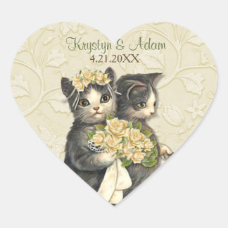 Posh Cats Hochzeit Elfenbein Herz-Aufkleber