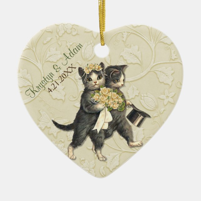 Posh Cats Hochzeit Elfenbein Keramik Ornament (Vorne)