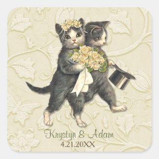 Posh Cats Hochzeit Elfenbein Quadratischer Aufkleber