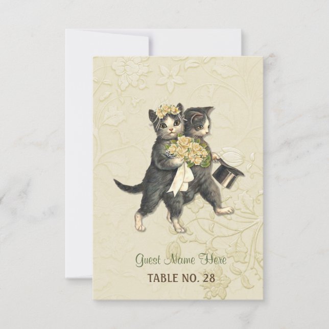Posh Cats Ivory Wedding Escort Card Einladung (Vorderseite)