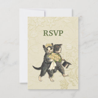 Posh Cats Ivory Wedding RSVP Karte