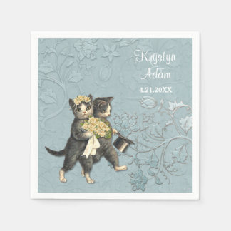 Posh Cats Wedding 2 Blue Serviette