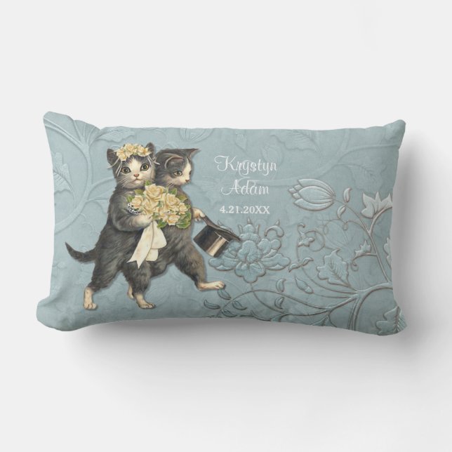 Posh Cats Wedding Blue - Lumbar Pillow Lendenkissen (Vorderseite)