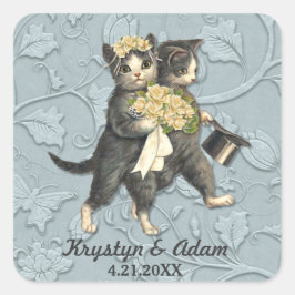 Posh Cats Wedding Blue Quadratischer Aufkleber