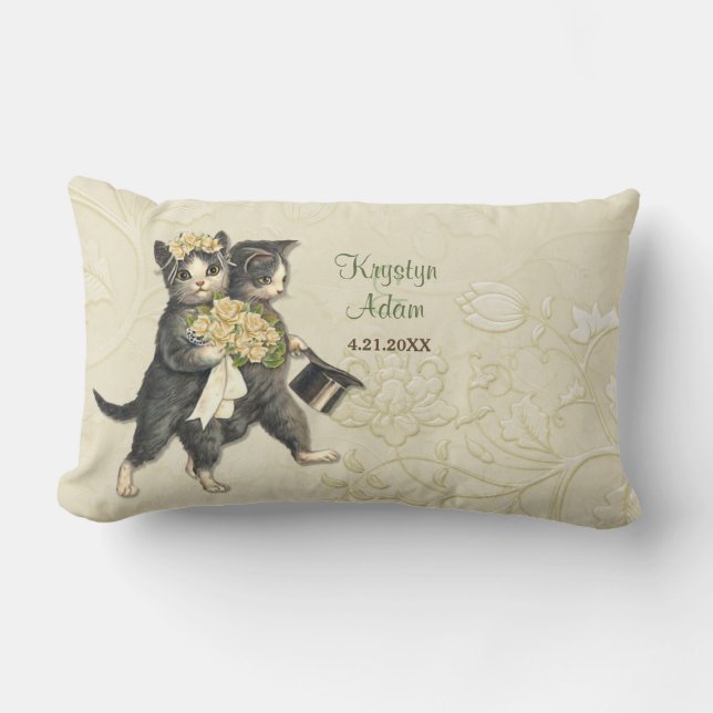 Posh Cats Wedding Ivory - Lumbar Pillow Lendenkissen (Vorderseite)