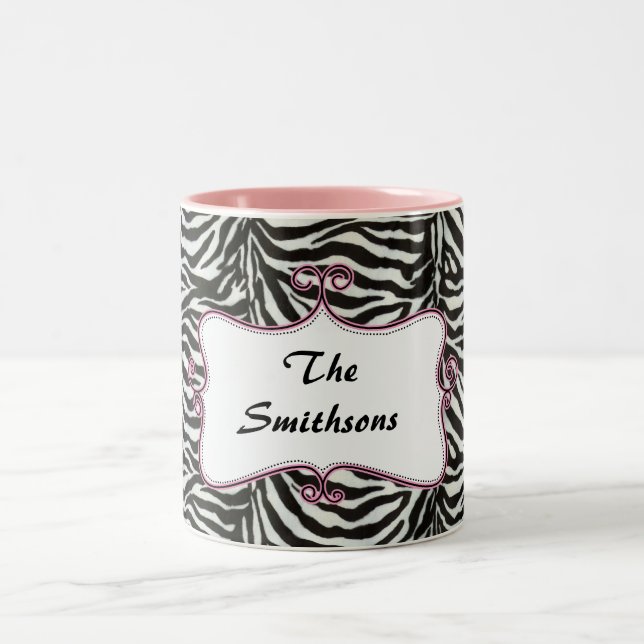 Posh chic trendy zebra streifen, pink personalisie zweifarbige tasse (Mittel)