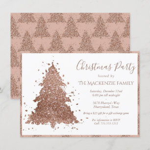Posh Christmas Tree Glam Rose Gold Party Feiertagskarte