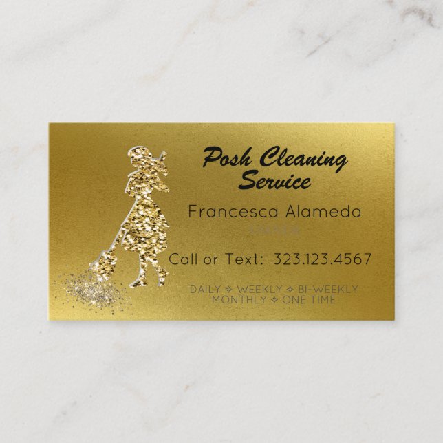 Posh Cleaning Service Metallic 14k Gold Template Visitenkarte (Vorderseite)