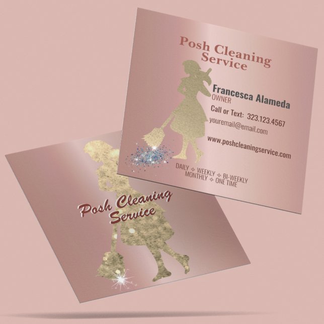 Posh Cleaning Service Metallic Rose Gold Template Quadratische Visitenkarte (Von Creator hochgeladen)