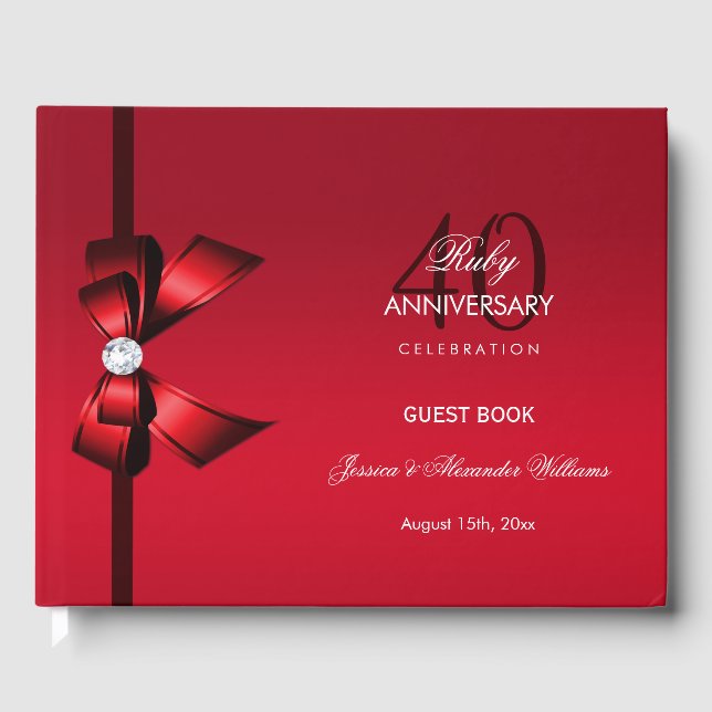 Posh Gem Bow & Ribbon 40 Jahre Hochzeit Gästebuch (Vorderseite)