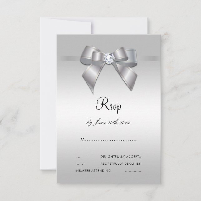 Posh Gem Bow & Ribbon 60. Wedding RSVP Karte (Vorderseite)