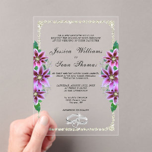 Posh Gerahmt, Diamond Rings & Clematiding Wedding Acryleinladungen