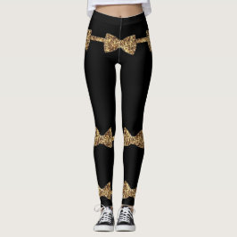 Posh Girls - Black & Gold Bow Krawatte Leggings
