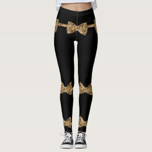 Posh Girls - Black & Gold Bow Krawatte Leggings