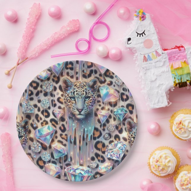 Posh Glam Opal Leopard Print Paper Plates Pappteller (Party)