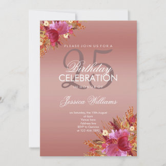 Posh Glitzer Watercolor Blume Rose Gold Geburtstag Einladung