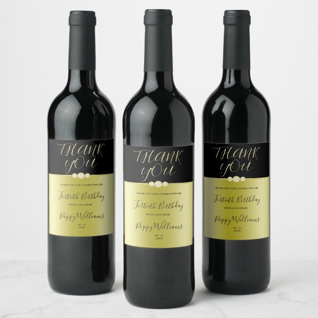 Posh Gold & Black Elegant Diamonds 40. Geburtstag Weinetikett (Flaschen)