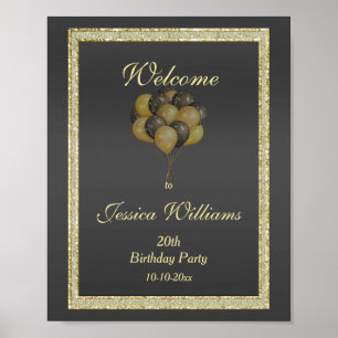 Posh Gold & Black, Glitzer & Balloons Geburtstag Poster