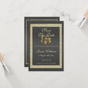 Posh Gold Black, Glitzer & Balloons Save the Date