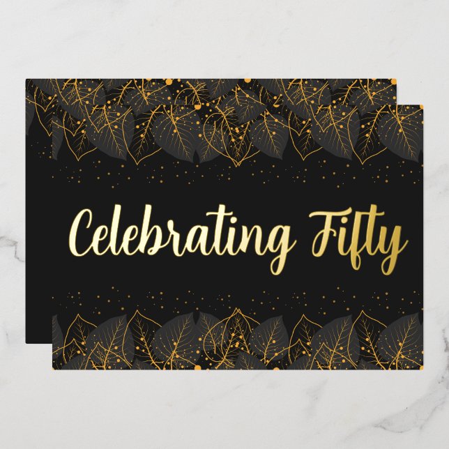 Posh Gold Leaf Birthday Folieneinladung (Vorderseite/Rückseite)
