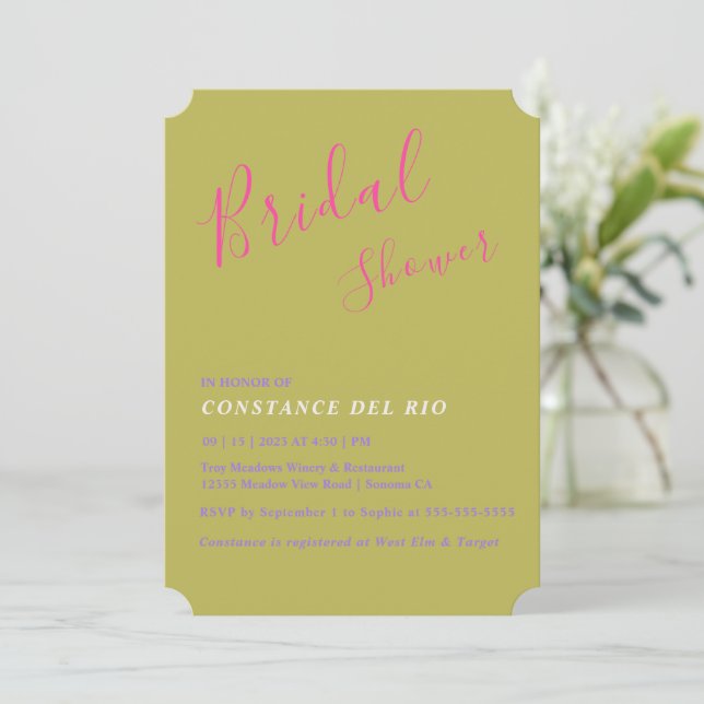 Posh Minimal Bridal Dusche Einladung (Stehend Vorderseite)