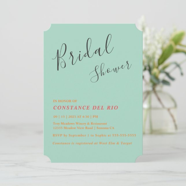 Posh Minimal Bridal Dusche Einladung (Stehend Vorderseite)