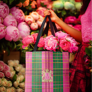 Posh Mit Monogramm rosa und grüne Karierte Totbeut