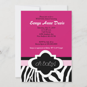 Posh "Oh Baby" Zebra Stripe 12x18 Baby Shower Einl Einladung