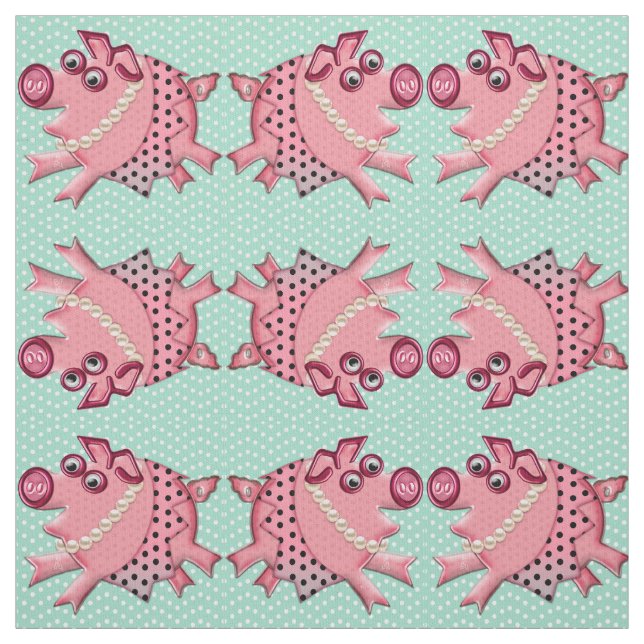 Posh Piggy in Pink auf Lucite Green Stoff (Muster)