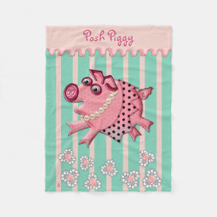 Posh Piggy in Pink auf Mint Green Personalisiert Fleecedecke