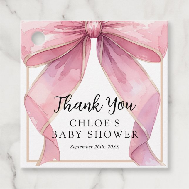 Posh Pink Coquette Bow Baby Dusche Geschenkanhänger (Vorderseite)