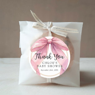 Posh Pink Coquette Bow Baby Dusche Runder Aufkleber